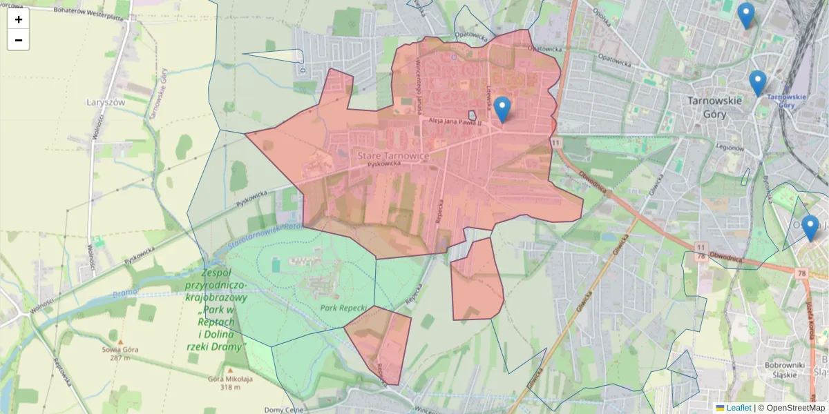 Szczegółowa mapa kodu pocztowego 42-612 z granicami, sąsiednimi kodami pocztowymi i urzędami pocztowymi