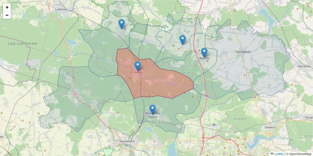 Szczegółowa mapa kodu pocztowego 42-660 z granicami, sąsiednimi kodami pocztowymi i urzędami pocztowymi