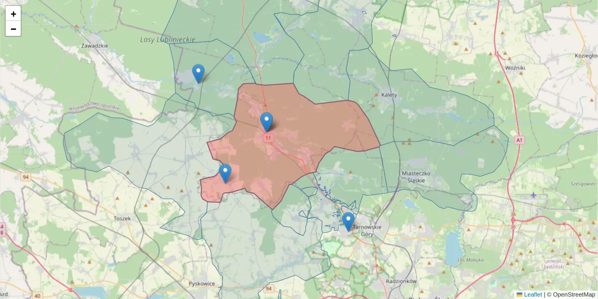 Szczegółowa mapa kodu pocztowego 42-690 z granicami, sąsiednimi kodami pocztowymi i urzędami pocztowymi