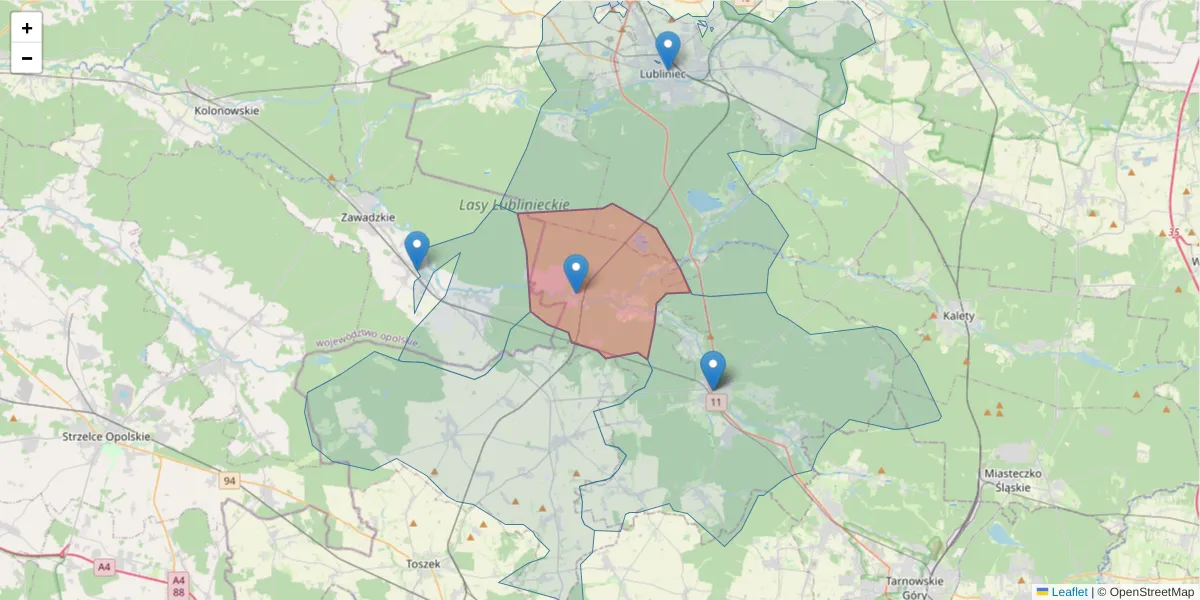 Szczegółowa mapa kodu pocztowego 42-693 z granicami, sąsiednimi kodami pocztowymi i urzędami pocztowymi