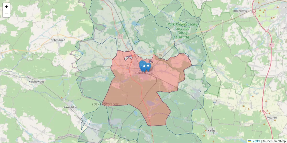 Szczegółowa mapa kodu pocztowego 42-700 z granicami, sąsiednimi kodami pocztowymi i urzędami pocztowymi