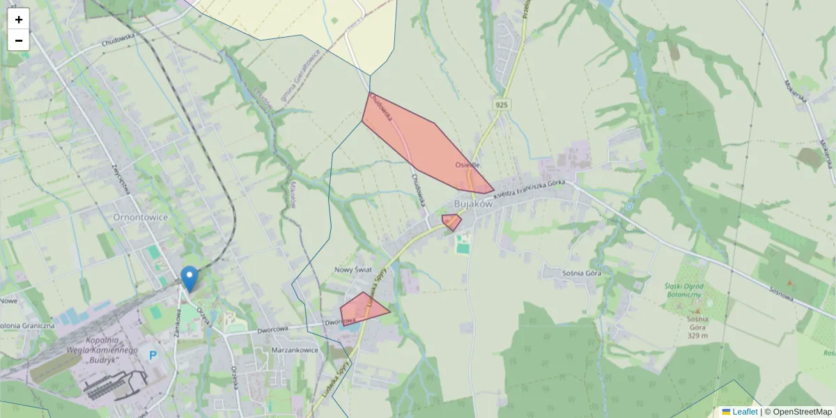 Szczegółowa mapa kodu pocztowego 43-196 z granicami, sąsiednimi kodami pocztowymi i urzędami pocztowymi
