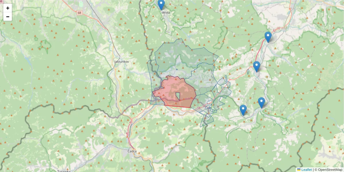 Szczegółowa mapa kodu pocztowego 43-476 z granicami, sąsiednimi kodami pocztowymi i urzędami pocztowymi