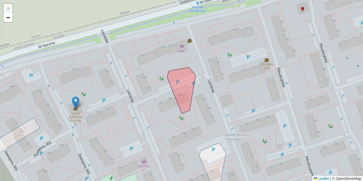 Szczegółowa mapa kodu pocztowego 44-191 z granicami, sąsiednimi kodami pocztowymi i urzędami pocztowymi