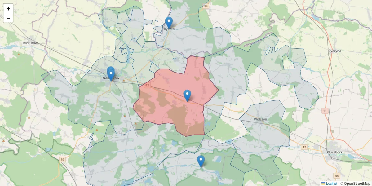 Szczegółowa mapa kodu pocztowego 46-146 z granicami, sąsiednimi kodami pocztowymi i urzędami pocztowymi