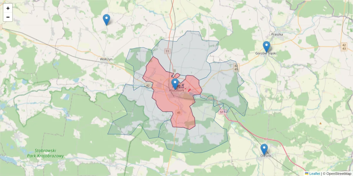 Szczegółowa mapa kodu pocztowego 46-200 z granicami, sąsiednimi kodami pocztowymi i urzędami pocztowymi