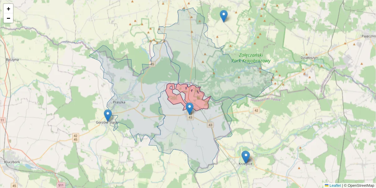 Szczegółowa mapa kodu pocztowego 46-321 z granicami, sąsiednimi kodami pocztowymi i urzędami pocztowymi