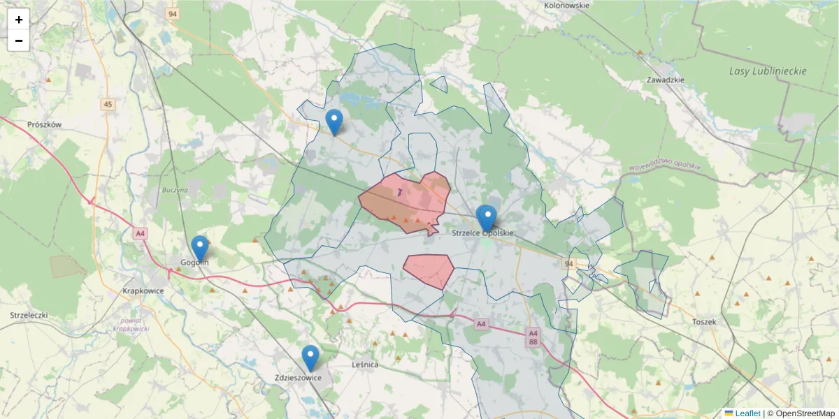 Szczegółowa mapa kodu pocztowego 47-161 z granicami, sąsiednimi kodami pocztowymi i urzędami pocztowymi