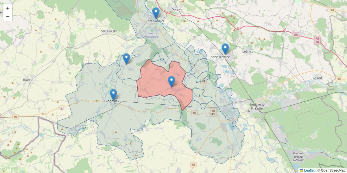 Szczegółowa mapa kodu pocztowego 47-344 z granicami, sąsiednimi kodami pocztowymi i urzędami pocztowymi