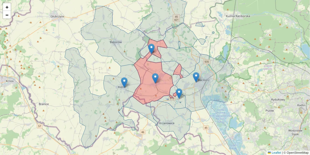 Szczegółowa mapa kodu pocztowego 47-480 z granicami, sąsiednimi kodami pocztowymi i urzędami pocztowymi