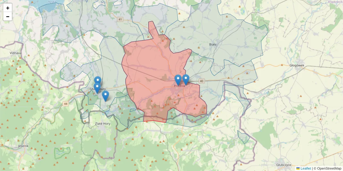 Szczegółowa mapa kodu pocztowego 48-200 z granicami, sąsiednimi kodami pocztowymi i urzędami pocztowymi