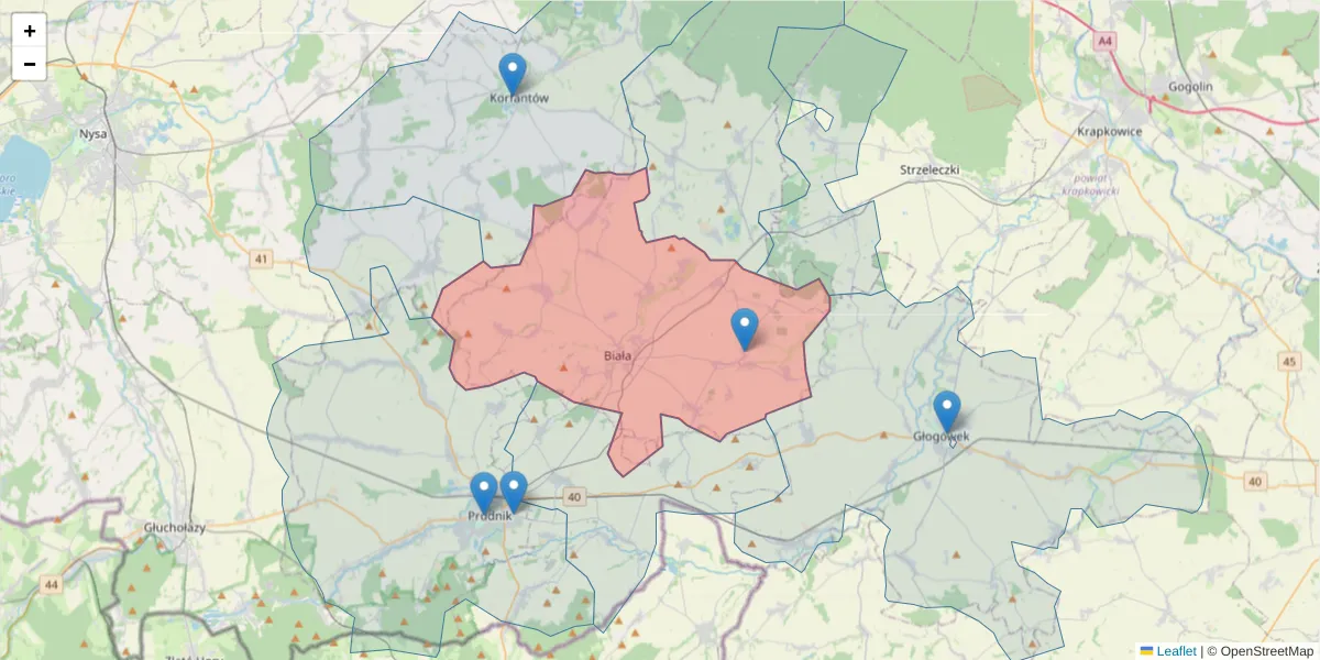 Szczegółowa mapa kodu pocztowego 48-210 z granicami, sąsiednimi kodami pocztowymi i urzędami pocztowymi