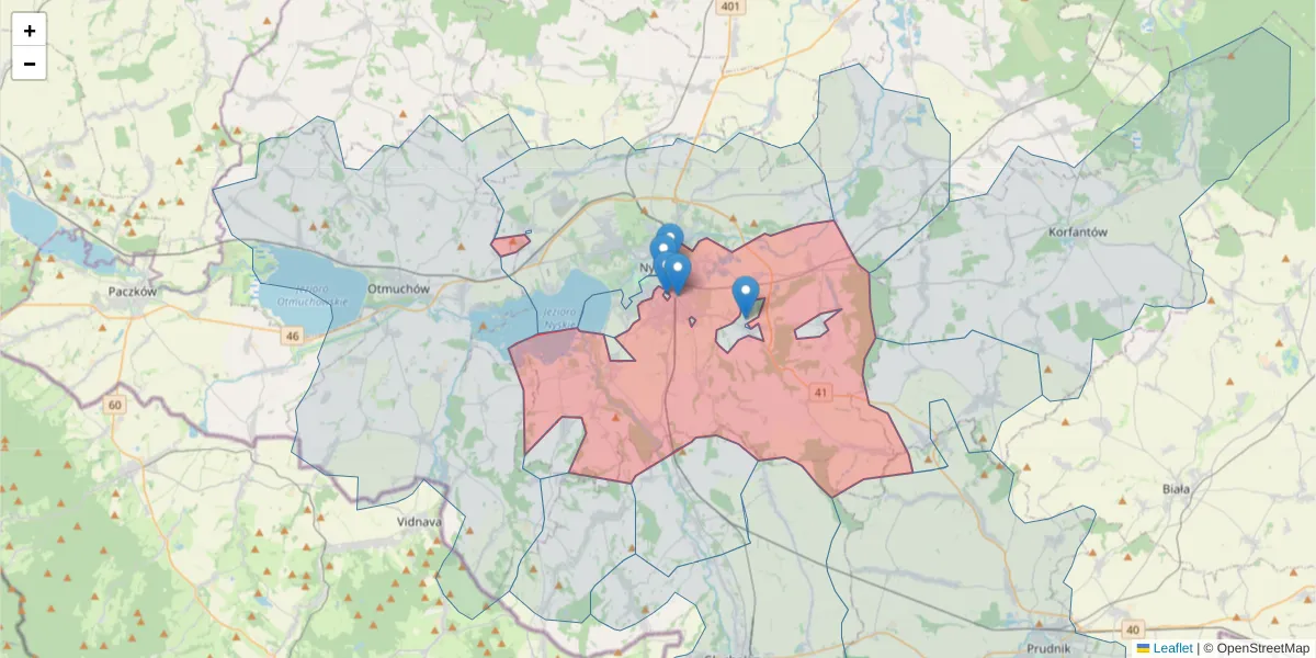 Szczegółowa mapa kodu pocztowego 48-303 z granicami, sąsiednimi kodami pocztowymi i urzędami pocztowymi