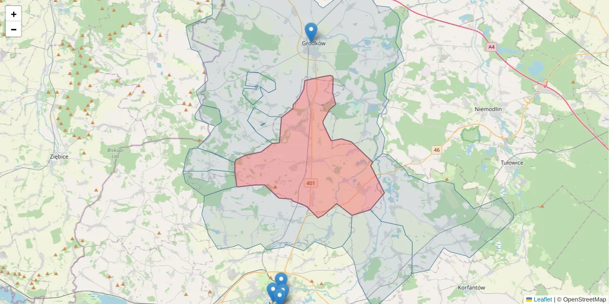 Szczegółowa mapa kodu pocztowego 48-320 z granicami, sąsiednimi kodami pocztowymi i urzędami pocztowymi