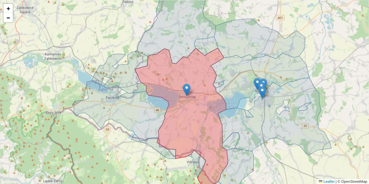 Szczegółowa mapa kodu pocztowego 48-385 z granicami, sąsiednimi kodami pocztowymi i urzędami pocztowymi