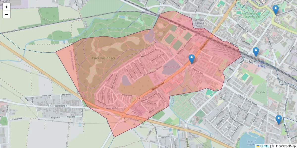 Szczegółowa mapa kodu pocztowego 49-304 z granicami, sąsiednimi kodami pocztowymi i urzędami pocztowymi