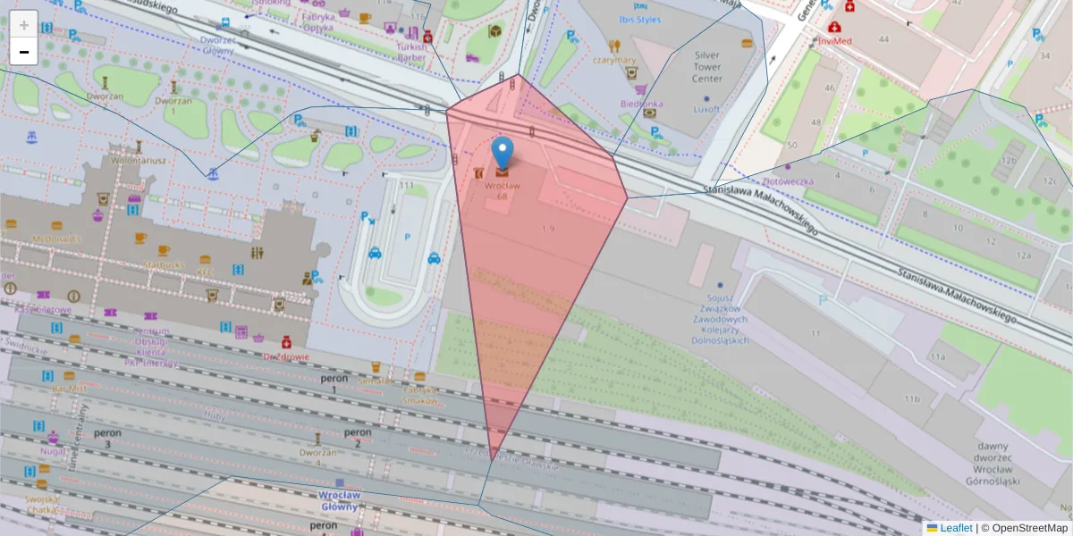 Szczegółowa mapa kodu pocztowego 50-000 z granicami, sąsiednimi kodami pocztowymi i urzędami pocztowymi