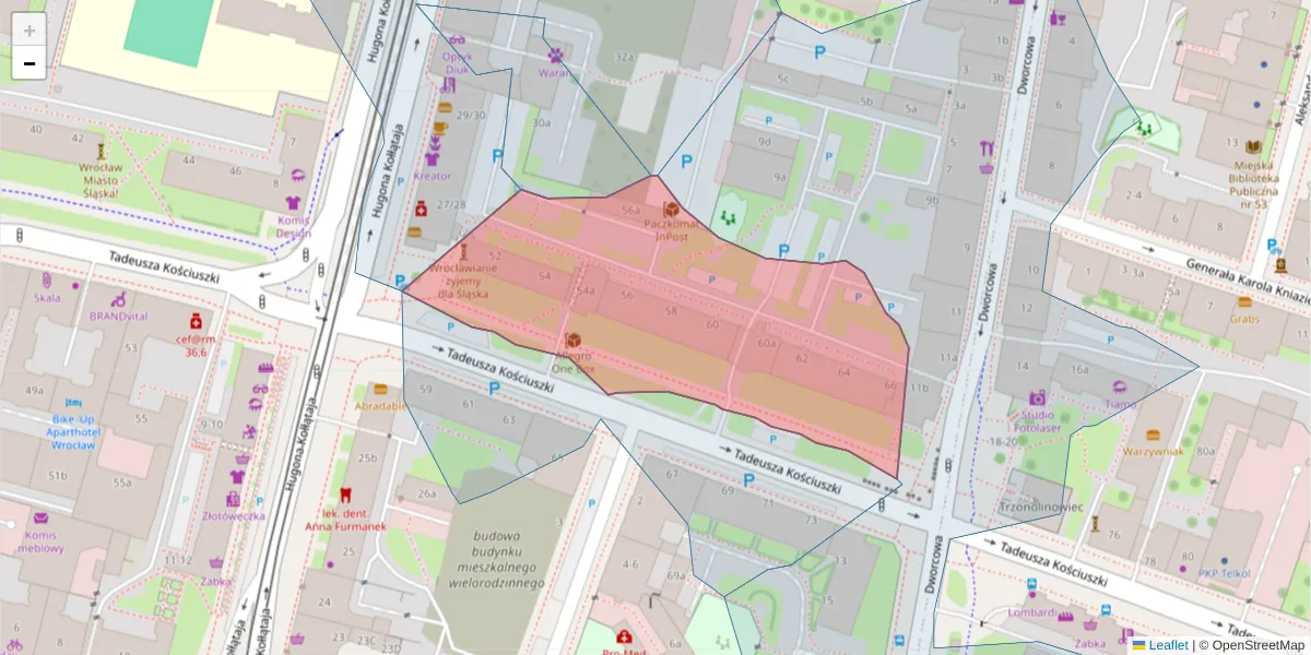 Szczegółowa mapa kodu pocztowego 50-009 z granicami, sąsiednimi kodami pocztowymi i urzędami pocztowymi
