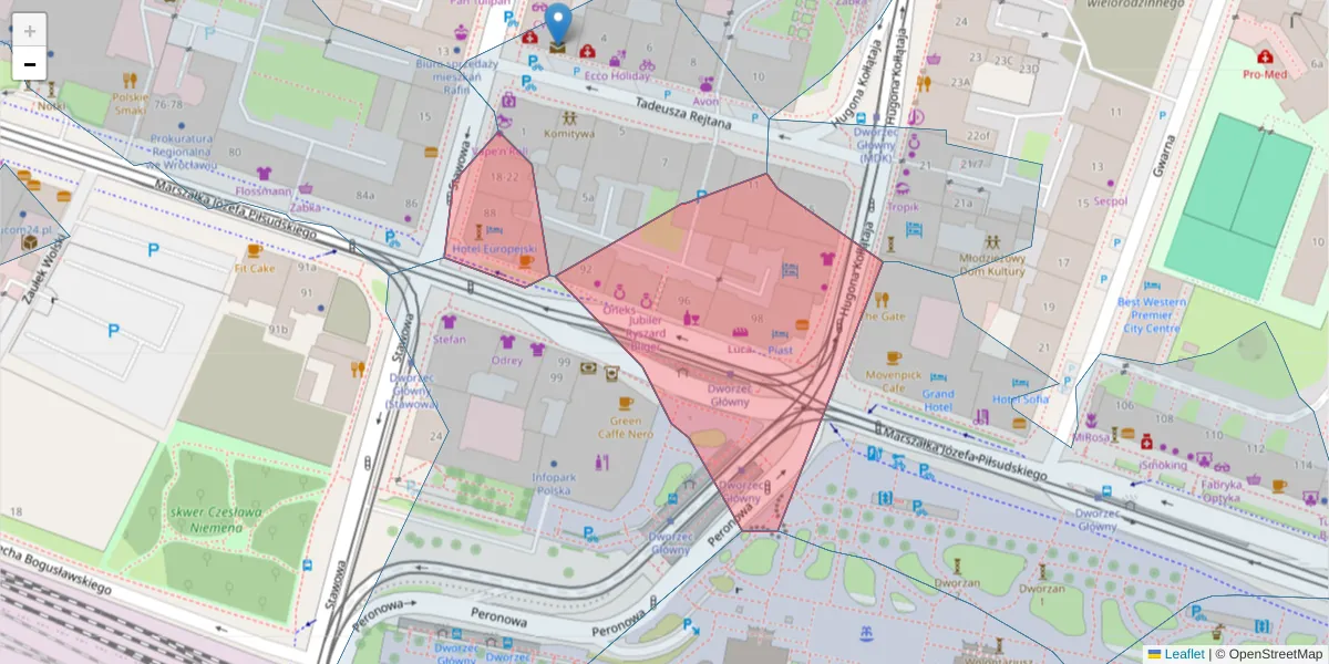 Szczegółowa mapa kodu pocztowego 50-017 z granicami, sąsiednimi kodami pocztowymi i urzędami pocztowymi