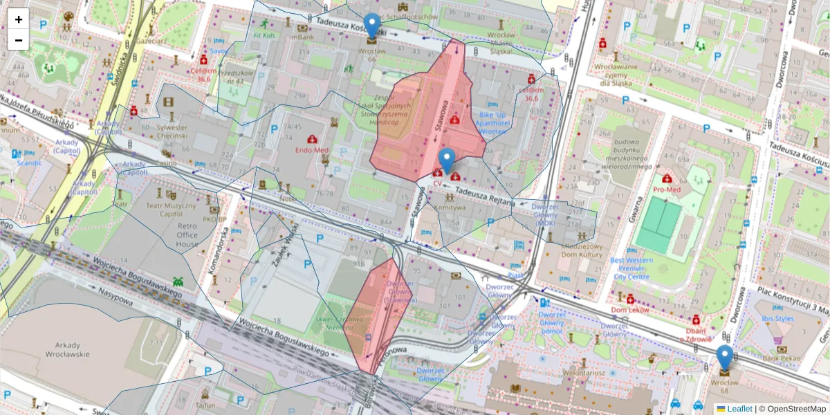 Szczegółowa mapa kodu pocztowego 50-018 z granicami, sąsiednimi kodami pocztowymi i urzędami pocztowymi