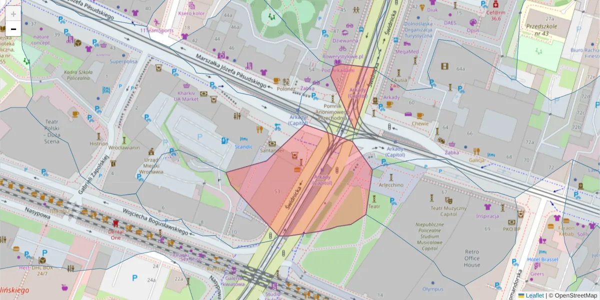 Szczegółowa mapa kodu pocztowego 50-030 z granicami, sąsiednimi kodami pocztowymi i urzędami pocztowymi