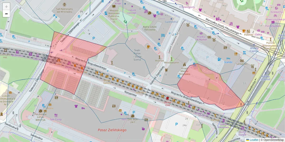 Szczegółowa mapa kodu pocztowego 50-031 z granicami, sąsiednimi kodami pocztowymi i urzędami pocztowymi