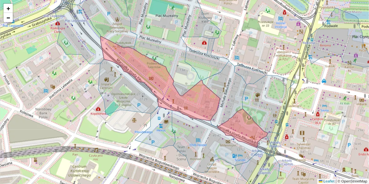 Szczegółowa mapa kodu pocztowego 50-033 z granicami, sąsiednimi kodami pocztowymi i urzędami pocztowymi