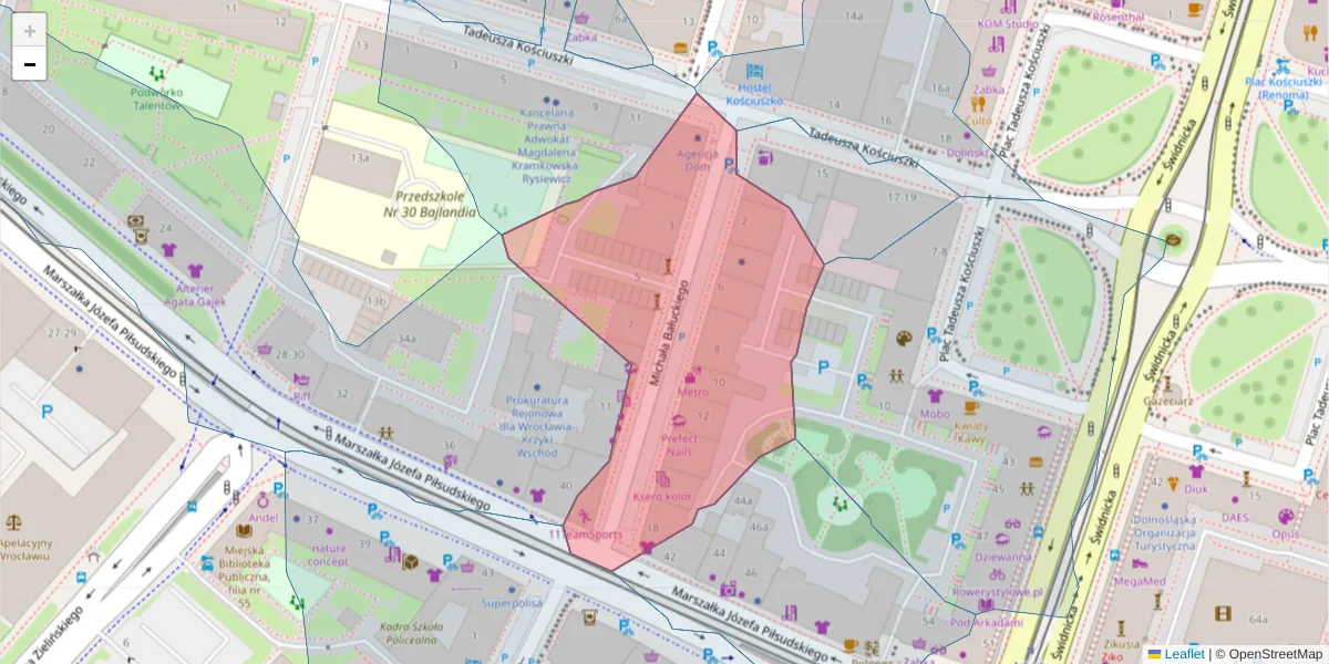 Szczegółowa mapa kodu pocztowego 50-034 z granicami, sąsiednimi kodami pocztowymi i urzędami pocztowymi