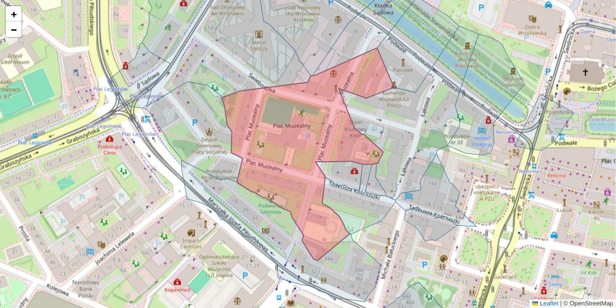 Szczegółowa mapa kodu pocztowego 50-035 z granicami, sąsiednimi kodami pocztowymi i urzędami pocztowymi