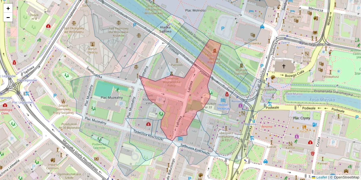 Szczegółowa mapa kodu pocztowego 50-036 z granicami, sąsiednimi kodami pocztowymi i urzędami pocztowymi