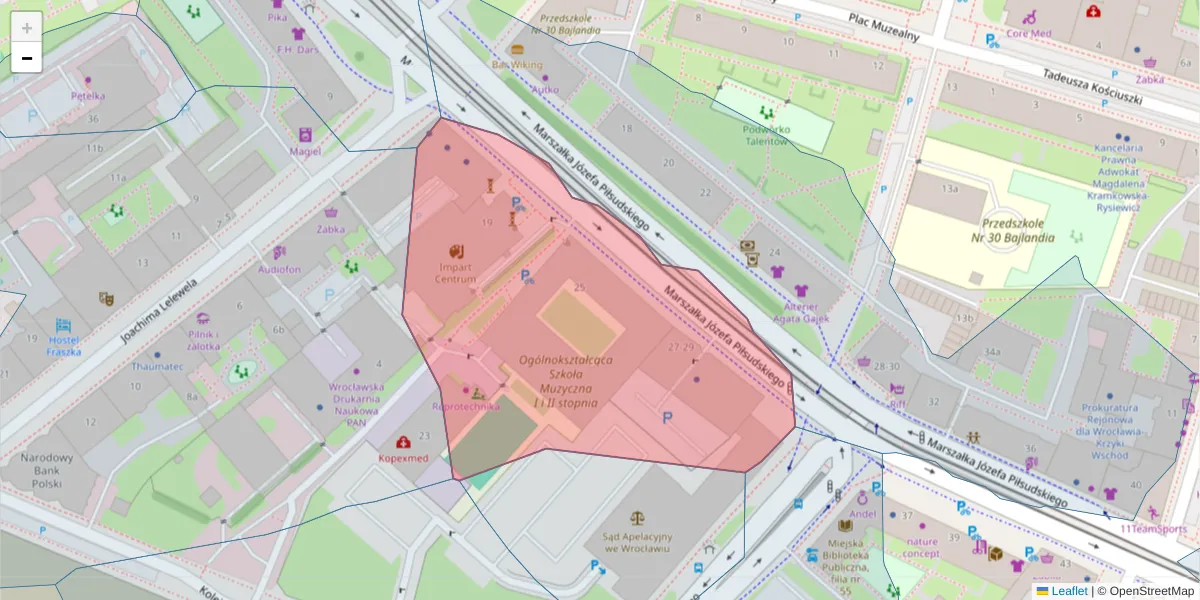 Szczegółowa mapa kodu pocztowego 50-044 z granicami, sąsiednimi kodami pocztowymi i urzędami pocztowymi