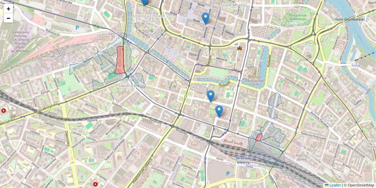 Szczegółowa mapa kodu pocztowego 50-048 z granicami, sąsiednimi kodami pocztowymi i urzędami pocztowymi