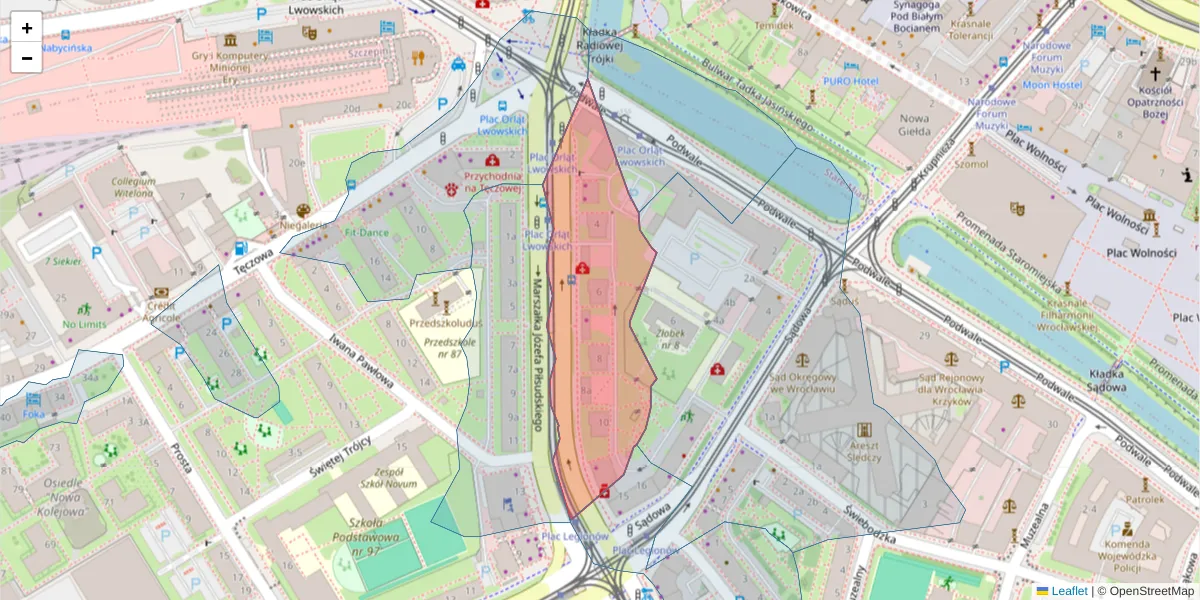 Szczegółowa mapa kodu pocztowego 50-049 z granicami, sąsiednimi kodami pocztowymi i urzędami pocztowymi