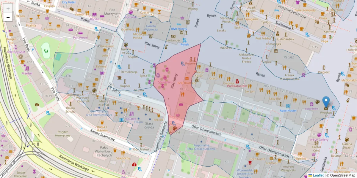 Szczegółowa mapa kodu pocztowego 50-063 z granicami, sąsiednimi kodami pocztowymi i urzędami pocztowymi