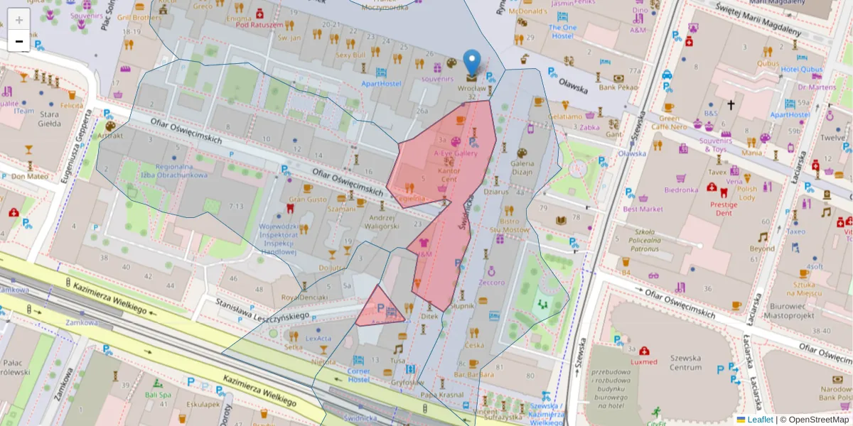 Szczegółowa mapa kodu pocztowego 50-064 z granicami, sąsiednimi kodami pocztowymi i urzędami pocztowymi