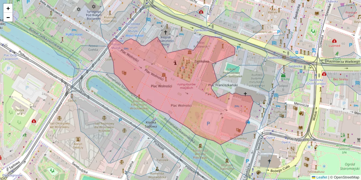 Szczegółowa mapa kodu pocztowego 50-071 z granicami, sąsiednimi kodami pocztowymi i urzędami pocztowymi