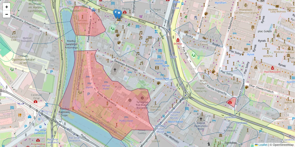 Szczegółowa mapa kodu pocztowego 50-072 z granicami, sąsiednimi kodami pocztowymi i urzędami pocztowymi