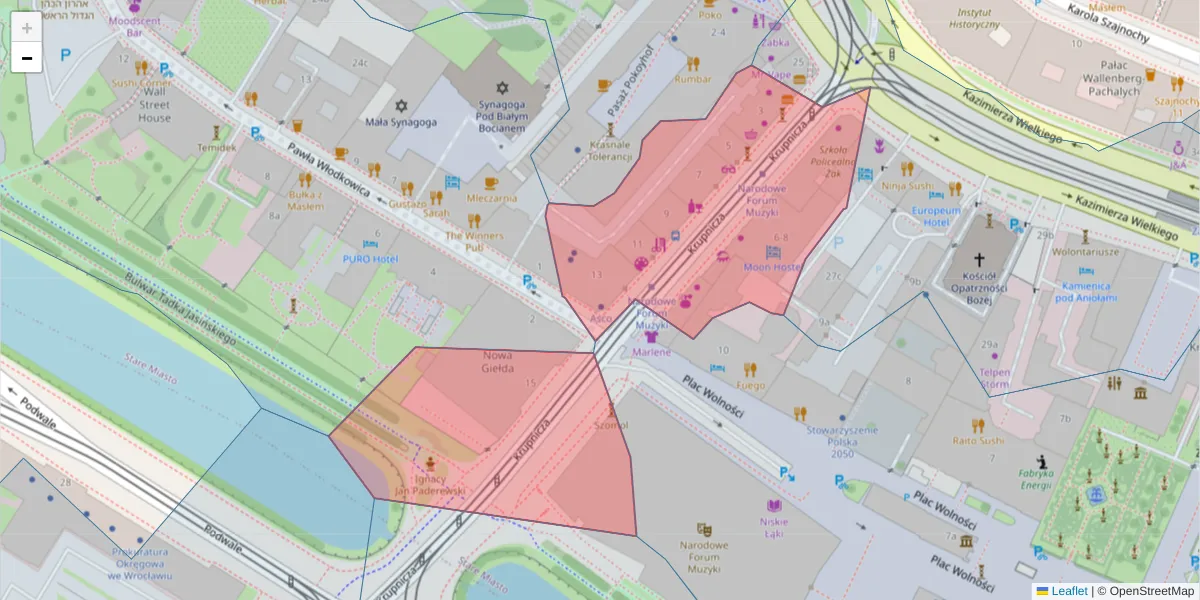 Szczegółowa mapa kodu pocztowego 50-075 z granicami, sąsiednimi kodami pocztowymi i urzędami pocztowymi