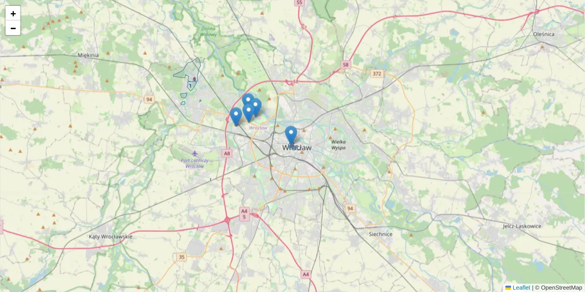 Szczegółowa mapa kodu pocztowego 50-079 z granicami, sąsiednimi kodami pocztowymi i urzędami pocztowymi