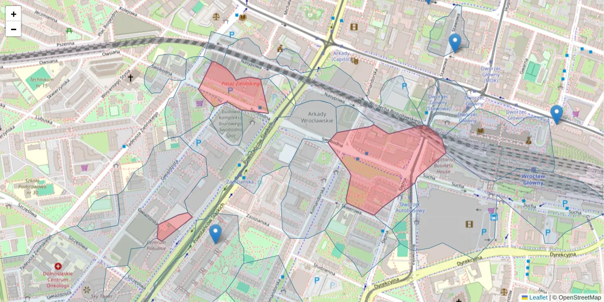 Szczegółowa mapa kodu pocztowego 50-088 z granicami, sąsiednimi kodami pocztowymi i urzędami pocztowymi