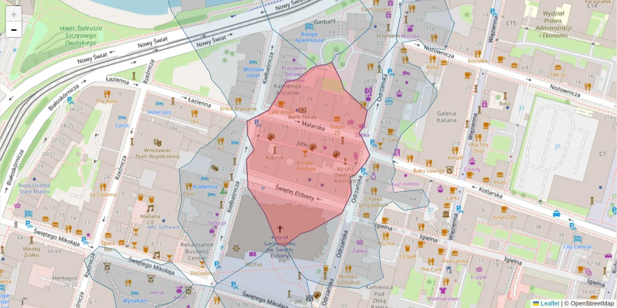 Szczegółowa mapa kodu pocztowego 50-111 z granicami, sąsiednimi kodami pocztowymi i urzędami pocztowymi