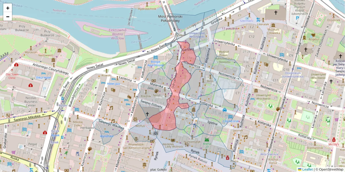 Szczegółowa mapa kodu pocztowego 50-113 z granicami, sąsiednimi kodami pocztowymi i urzędami pocztowymi