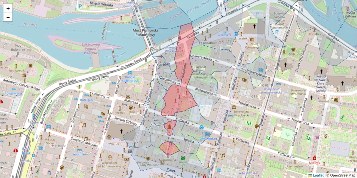 Szczegółowa mapa kodu pocztowego 50-118 z granicami, sąsiednimi kodami pocztowymi i urzędami pocztowymi