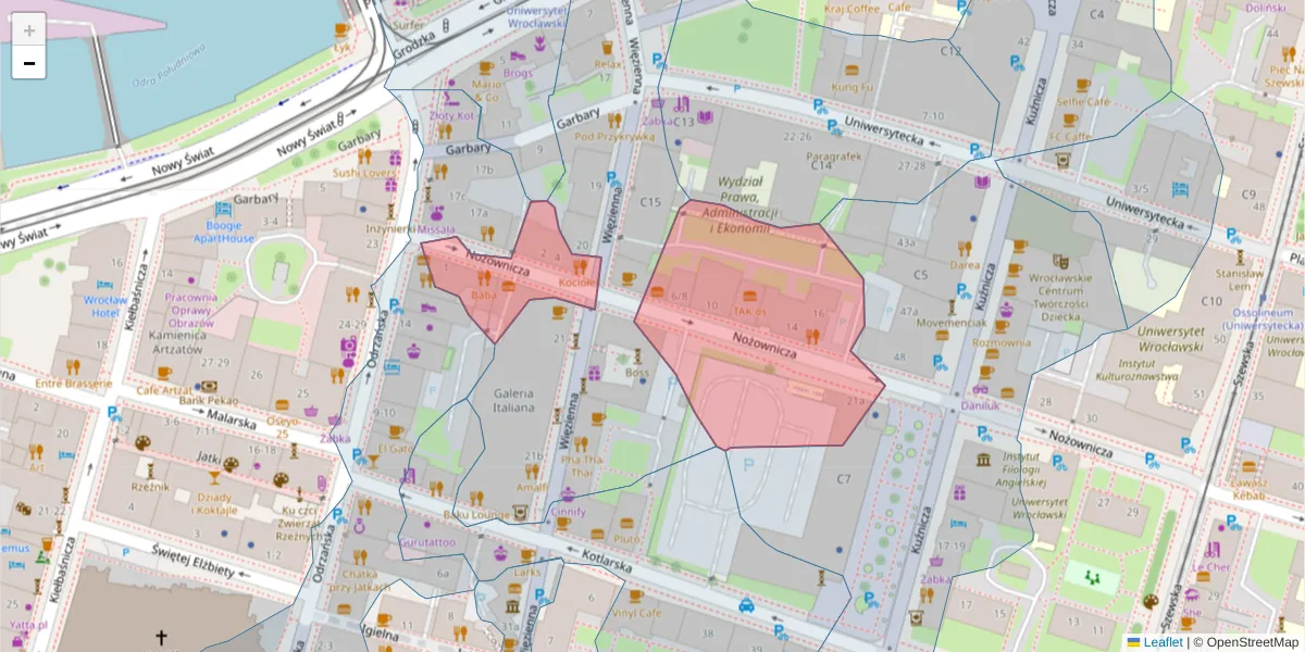 Szczegółowa mapa kodu pocztowego 50-119 z granicami, sąsiednimi kodami pocztowymi i urzędami pocztowymi