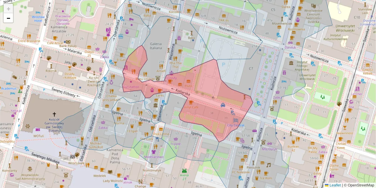 Szczegółowa mapa kodu pocztowego 50-120 z granicami, sąsiednimi kodami pocztowymi i urzędami pocztowymi