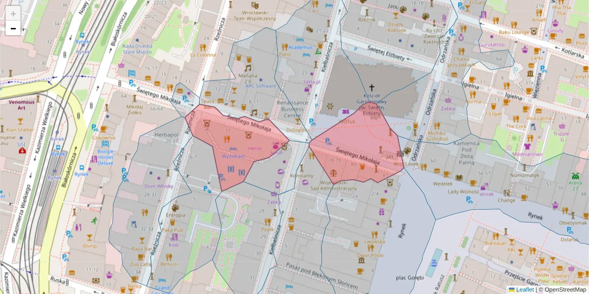 Szczegółowa mapa kodu pocztowego 50-126 z granicami, sąsiednimi kodami pocztowymi i urzędami pocztowymi