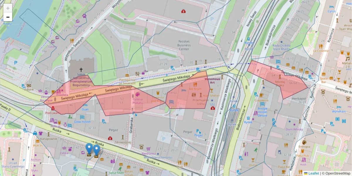 Szczegółowa mapa kodu pocztowego 50-127 z granicami, sąsiednimi kodami pocztowymi i urzędami pocztowymi