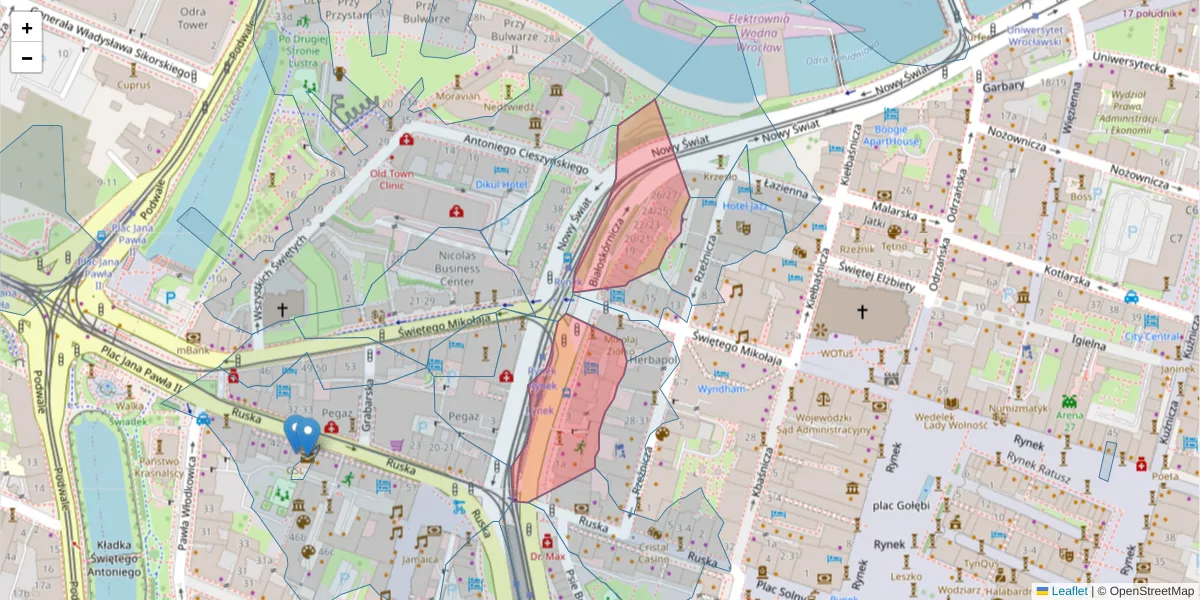 Szczegółowa mapa kodu pocztowego 50-134 z granicami, sąsiednimi kodami pocztowymi i urzędami pocztowymi