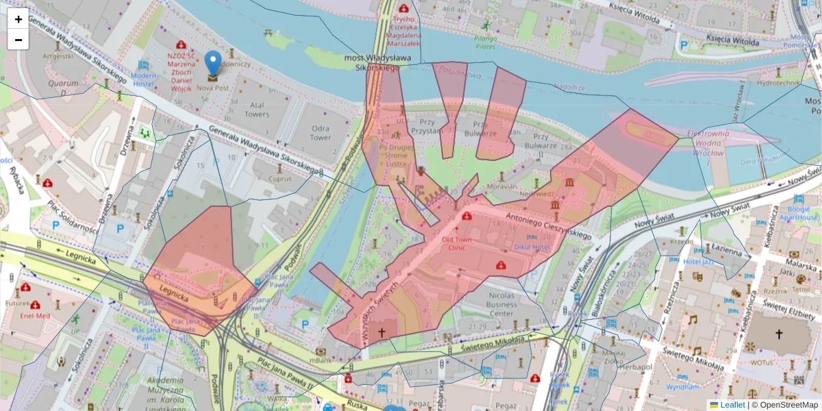 Szczegółowa mapa kodu pocztowego 50-136 z granicami, sąsiednimi kodami pocztowymi i urzędami pocztowymi