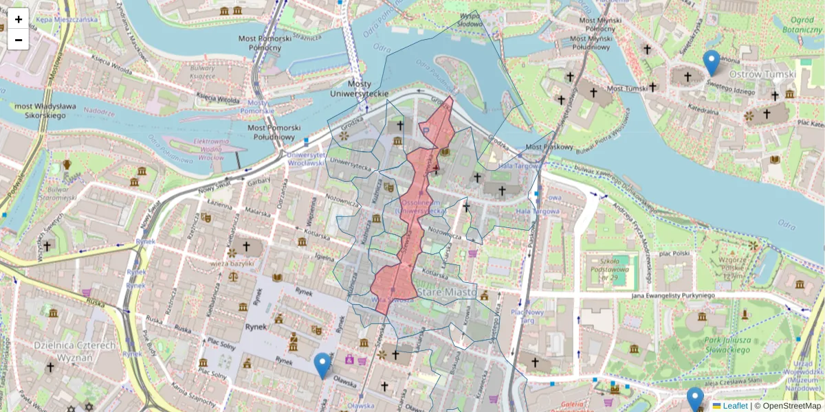 Szczegółowa mapa kodu pocztowego 50-139 z granicami, sąsiednimi kodami pocztowymi i urzędami pocztowymi
